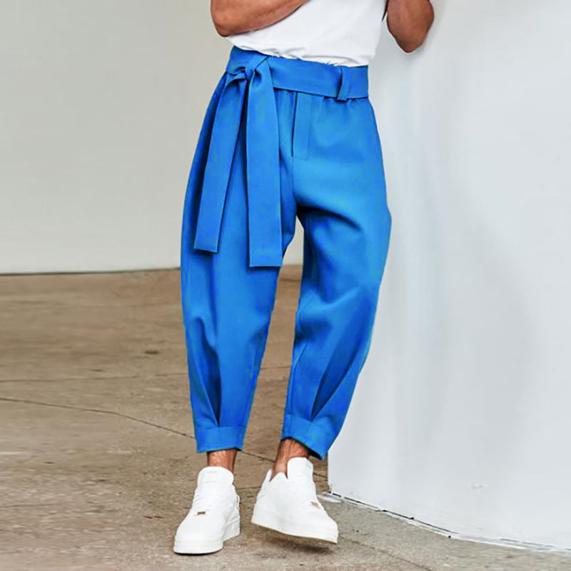Herren elegante Freizeithose mit bindbarem Taillenband und weitem Schnitt Echoarchiv