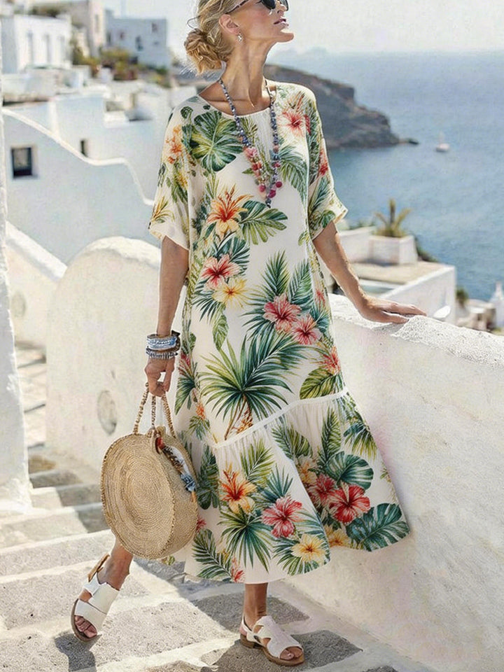 Damen Sommermaxikleid mit grafischem Muster und voluminösem Saum Echo Archiv