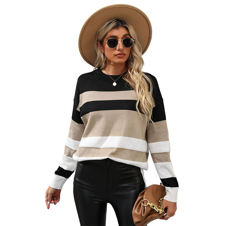 Damen Gestreifter Oversize-Feinstrickpullover mit Rundhalsausschnitt und Rippbündchen Echoarchiv