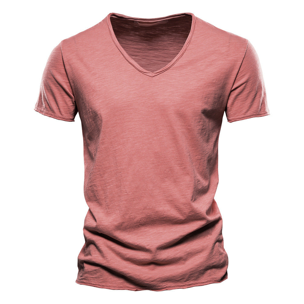 Herren nan leichtes Baumwolljersey Kurzarmshirt mit V-Ausschnitt und schmaler Passform Echo Archiv