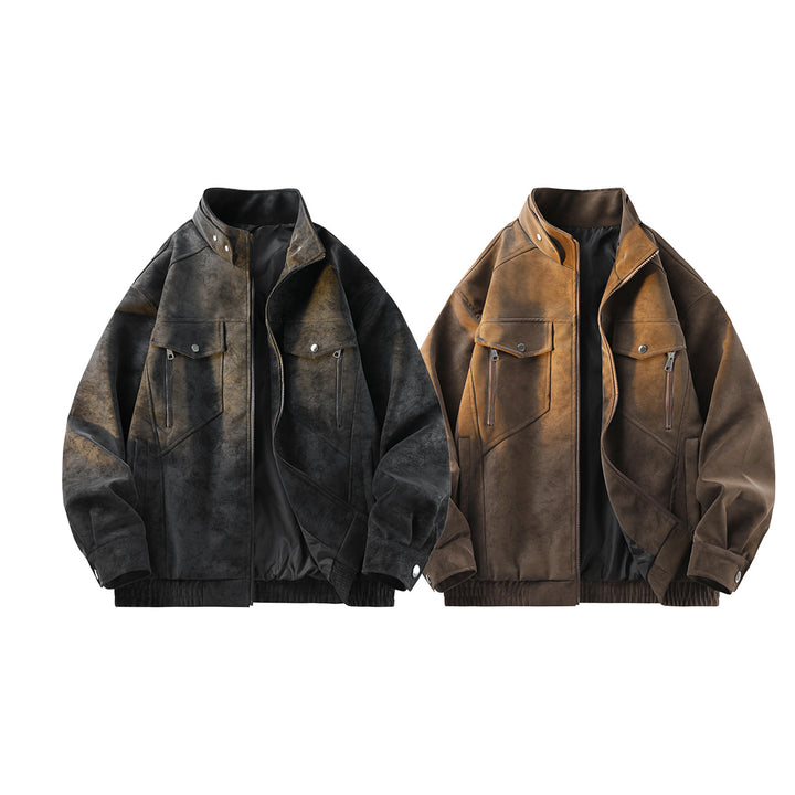 Herren Vintage-Optik Wildlederjacke mit Stehkragen, Utility-Taschen und Reißverschluss Echo Archiv