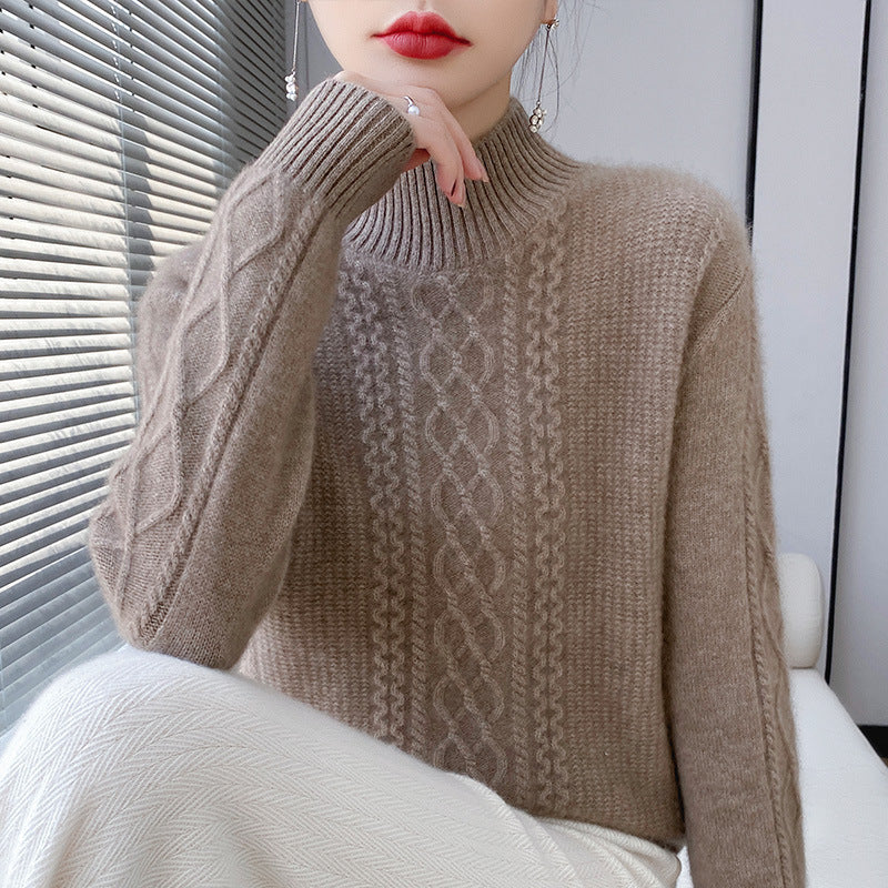 Damen Weicher Zopfstrick-Mockneck-Pullover mit leichtem Mohair-Effekt Echoarchiv