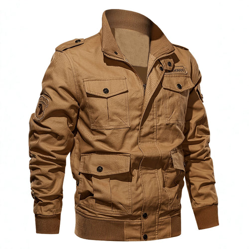 Herren Militärinspirierte Canvas-Fieldjacke mit Schulterklappen und Multifunktions-Taschen Echoarchiv