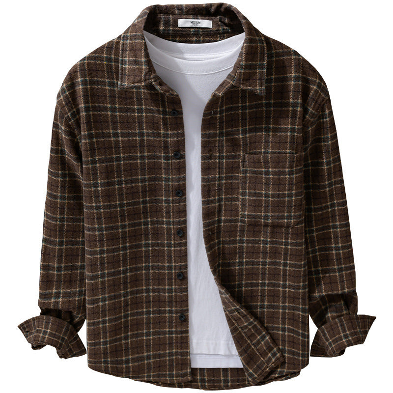 Herren Lockeres Flanell-Hemdjacken-Overshirt mit weichem Griff und aufgesetzter Brusttasche Echoarchiv