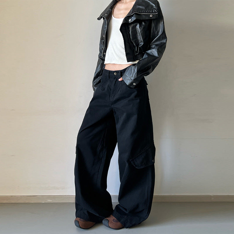 Damen Bodentiefe Utility-Palazzo-Hose aus schwerem Twill mit seitlichen Pattentaschen Echo Archiv