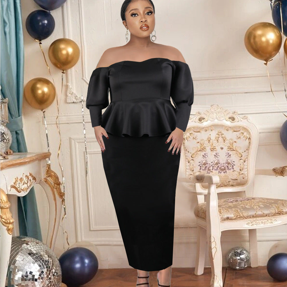 Damen Figurbetontes Peplum Kleid mit Off-Shoulder Ausschnitt Echo Archiv