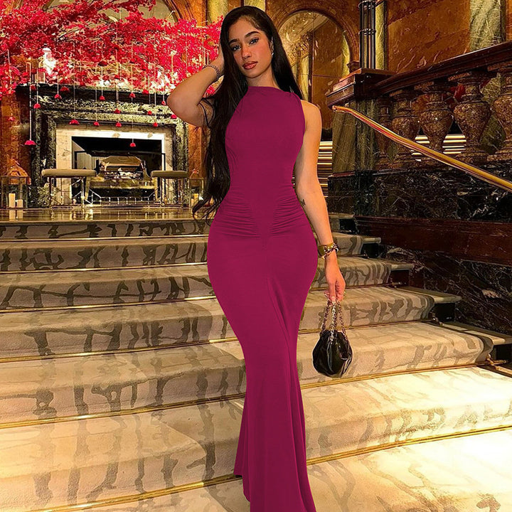 Damen Elegantes Maxikleid mit seitlichen Rüschendetails und figurbetontem Schnitt Echo Archiv