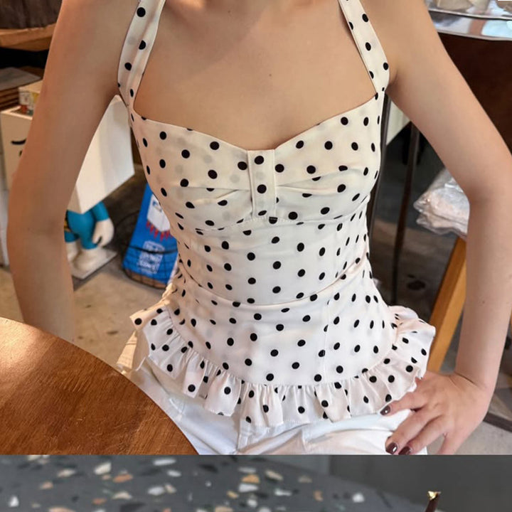 Damen Verspieltes Polka-Dots Oberteil mit schickem Rüschenabschluss Echo Archiv
