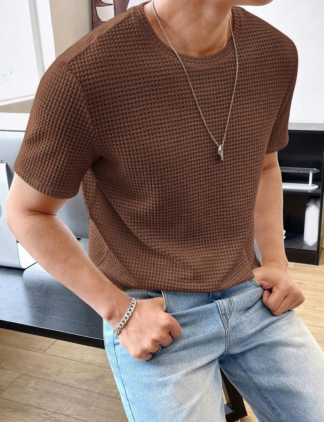 Herren lässiges Struktur-T-Shirt aus atmungsaktivem Material Echoarchiv