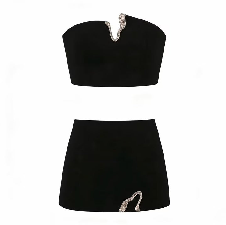 Damen Crop-Top und Mini-Rock Set mit dekorativem Detail Echo Archiv
