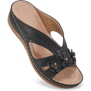 Damen nan komfortable Keilsandalette mit floralem Zierbesatz und gepolstertem Fußbett Echo Archiv