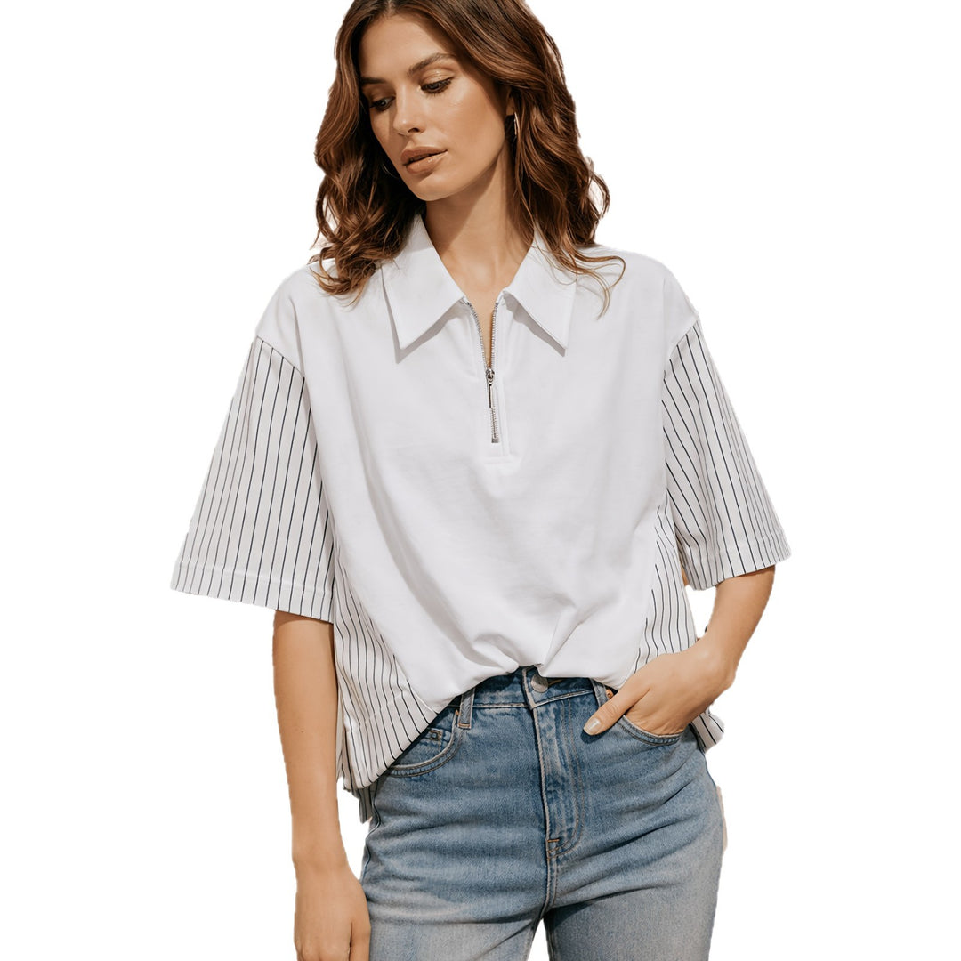Damen Modisches Polo Shirt mit trendigen Streifen und Reißverschluss Echo Archiv