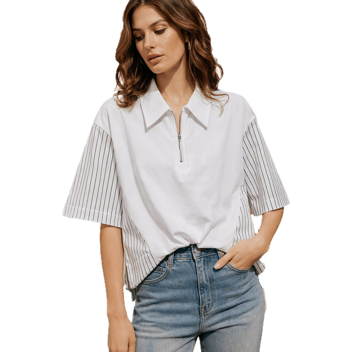Damen Modisches Polo Shirt mit trendigen Streifen und Reißverschluss Echo Archiv
