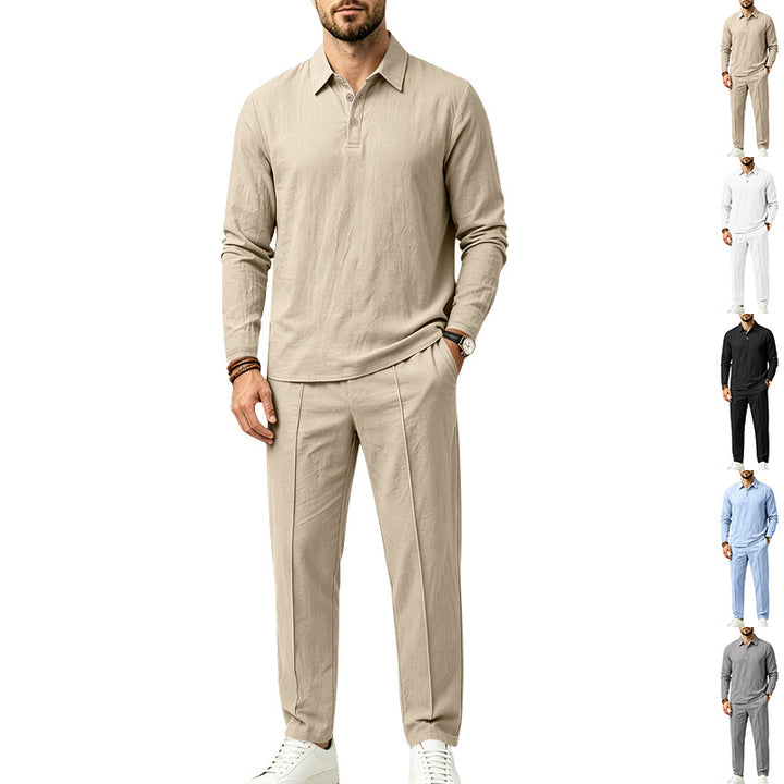 Herren Langarm-Henley-Lounge-Set aus leichter Baumwollmischung mit Kordelzug Echoarchiv