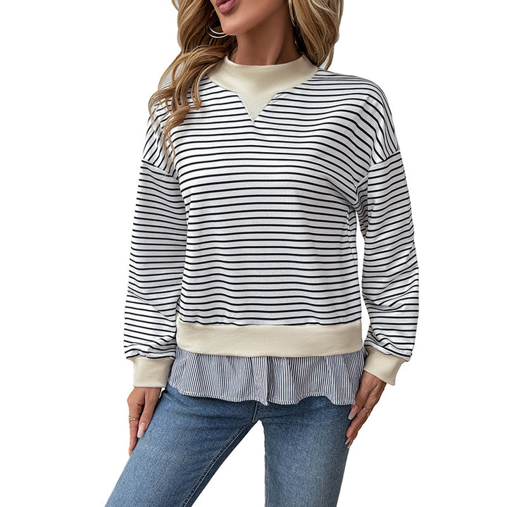 Damen Lässiges Ringel-Sweatshirt mit Lagenoptik-Saum Echoarchiv