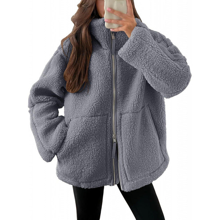 Damen Kuschelige Teddyfelljacke mit hohen Kragen und Reißverschluss Echoarchiv