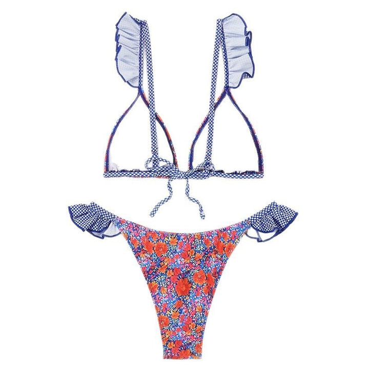 Damen Triangel-Bikini mit verspielten Rüschendetails und floralem Muster Echo Archiv