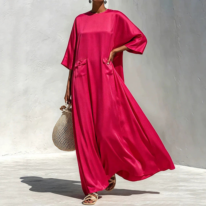 Damen Fließendes Maxikleid mit Oversize‑Kaftan­schnitt und aufgesetzten Pattentaschen Echoarchiv