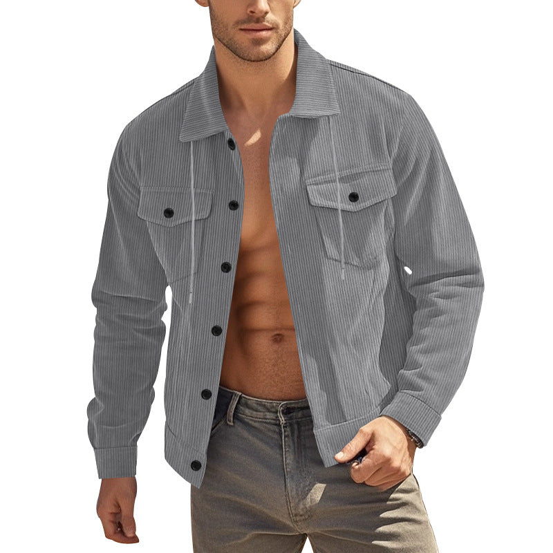 Herren nan lässige fein gerippte Cordjacke mit Stehkragen, Brusttaschen und elastischem Saum Echo Archiv