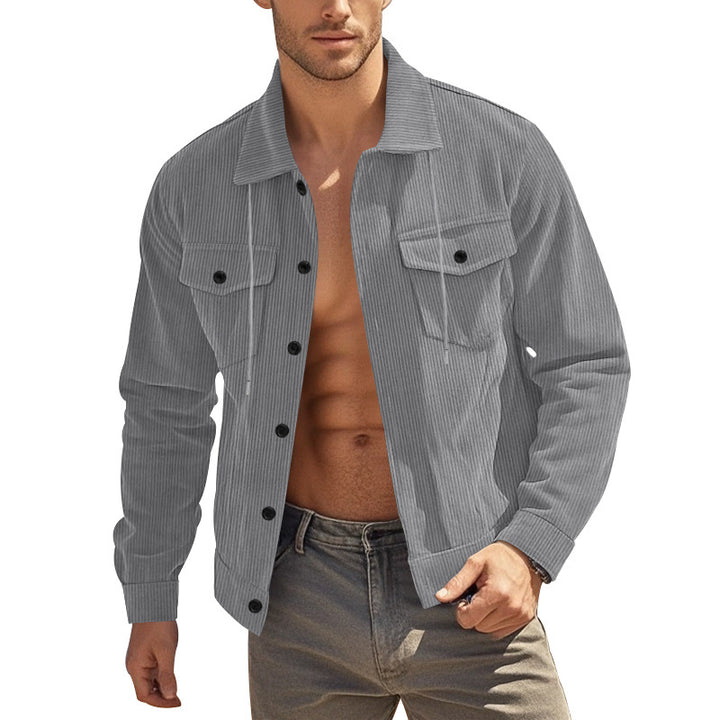 Herren nan lässige fein gerippte Cordjacke mit Stehkragen, Brusttaschen und elastischem Saum Echo Archiv