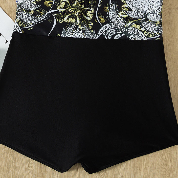 Damen sportlicher Schwimmanzug mit kurzem Arm und moderner floralem Design Echo Archiv