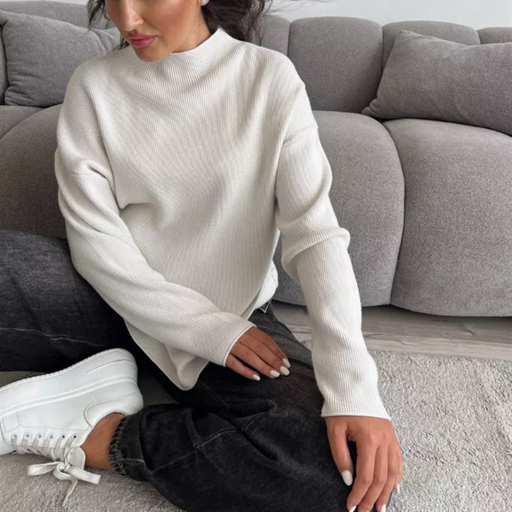 Damen Oversize-Feinstrickpullover mit Stehkragen und geriffelter Struktur – Mavelle
