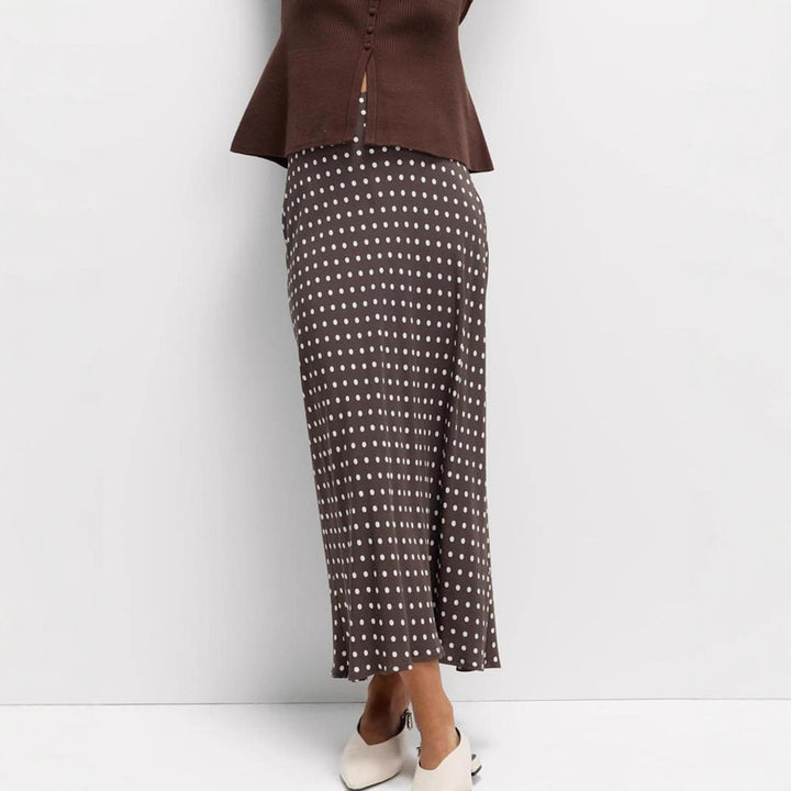 Damen Midirock mit Polka‑Dot Muster, asymmetrischem Saum und seitlichem Schlitz – Avérine