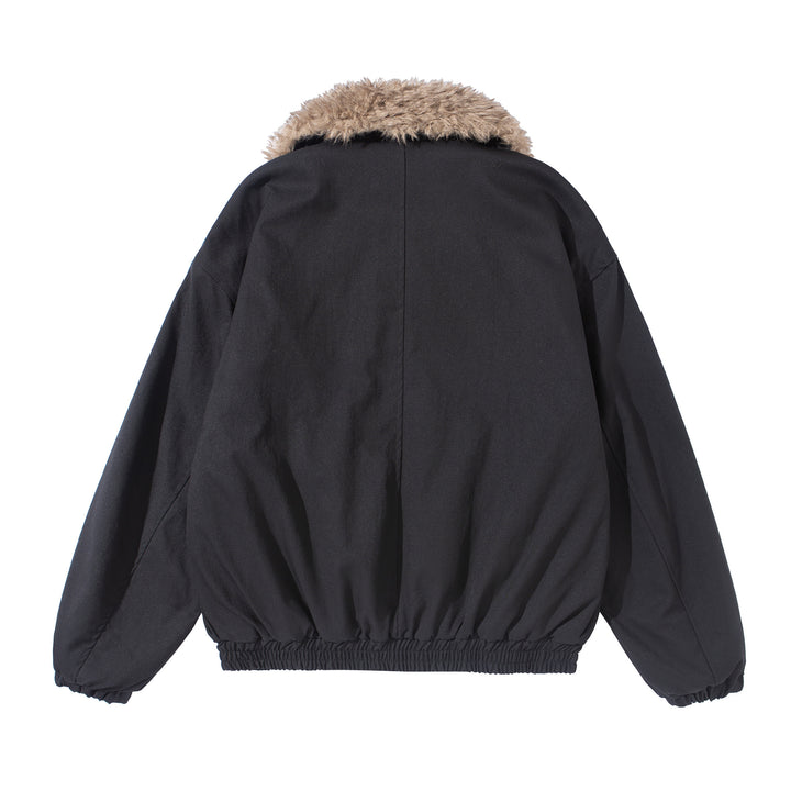 Damen Kurzblouson mit voluminösem Faux‑Fur‑Kragen, Känguru‑Taschen und elastischem Saum Echoarchiv