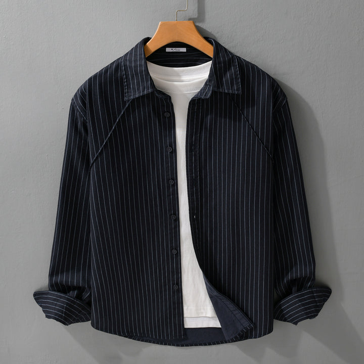 Herren Leichtes Streifen‑Overshirt mit Kentkragen und Raglanärmeln Echoarchiv