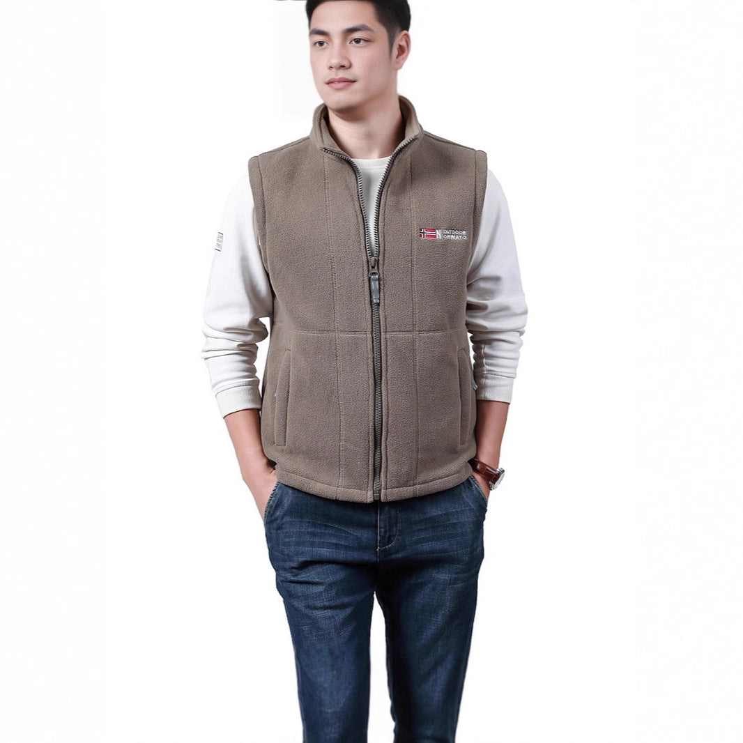 Herren Warme Fleece-Outdoorweste mit durchgehendem Reißverschluss und Stehkragen Echoarchiv