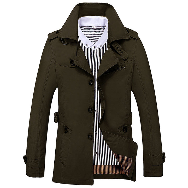 Herren leichter Baumwoll-Fieldcoat mit Hemdkragen, Epauletten und Brustreißverschluss – Taviero