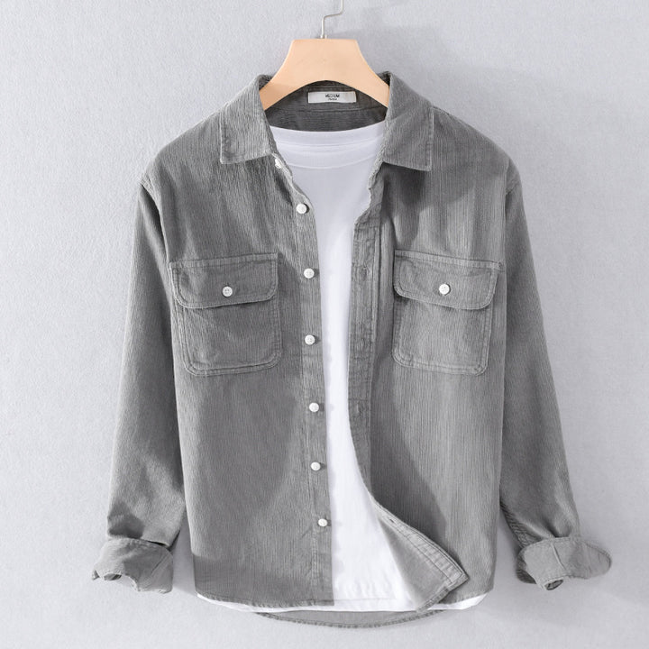 Herren Feincord-Hemdjacke im Worker‑Stil mit doppelten Brustpatten und entspanntem Schnitt Echoarchiv