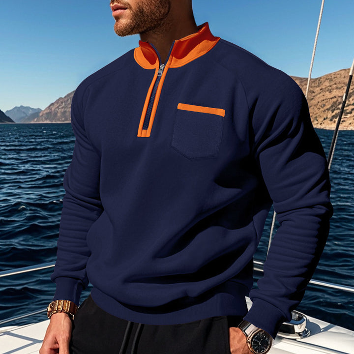 Herren sportlicher Stehkragen Pullover mit Reißverschluss und praktischer Brusttasche Echoarchiv