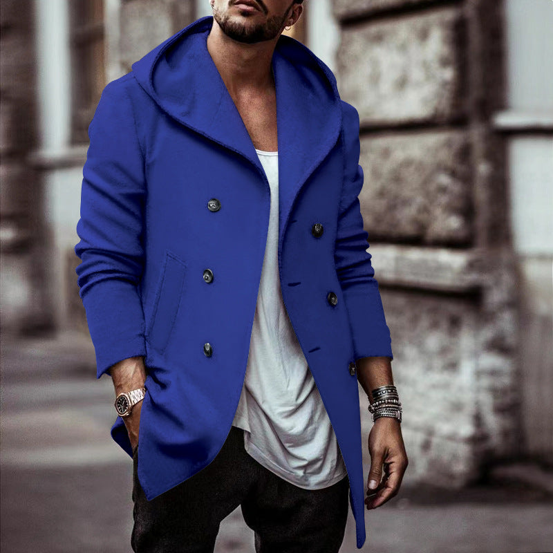 Herren modische Doppelreiherjacke mit Kapuze und eleganten Details Echoarchiv
