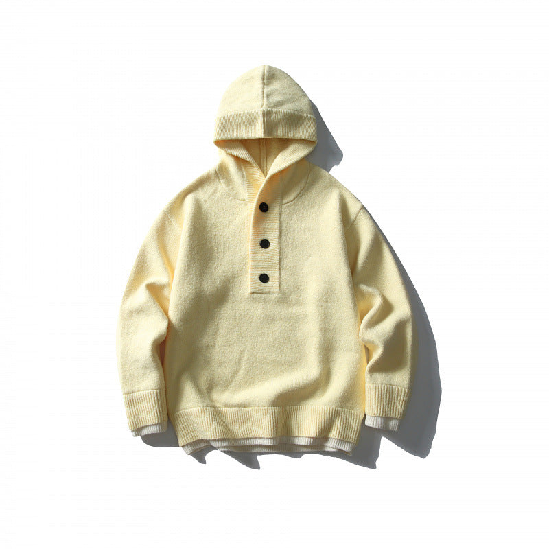 Unisex Strick‑Kapuzenpullover mit halber Knopfleiste, geripptem Saum und zweilagigem Abschluss Echo Archiv