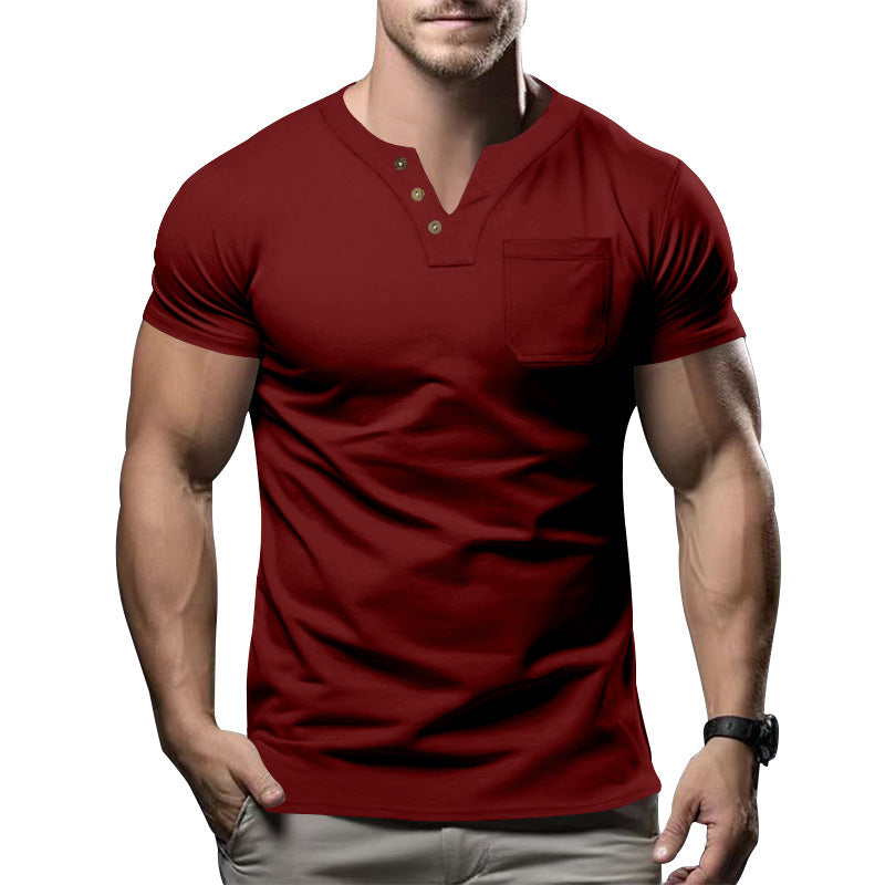 Herren Kurzarm-Henley-Shirt mit modischem Knopfdesign und praktischer Brusttasche Echoarchiv