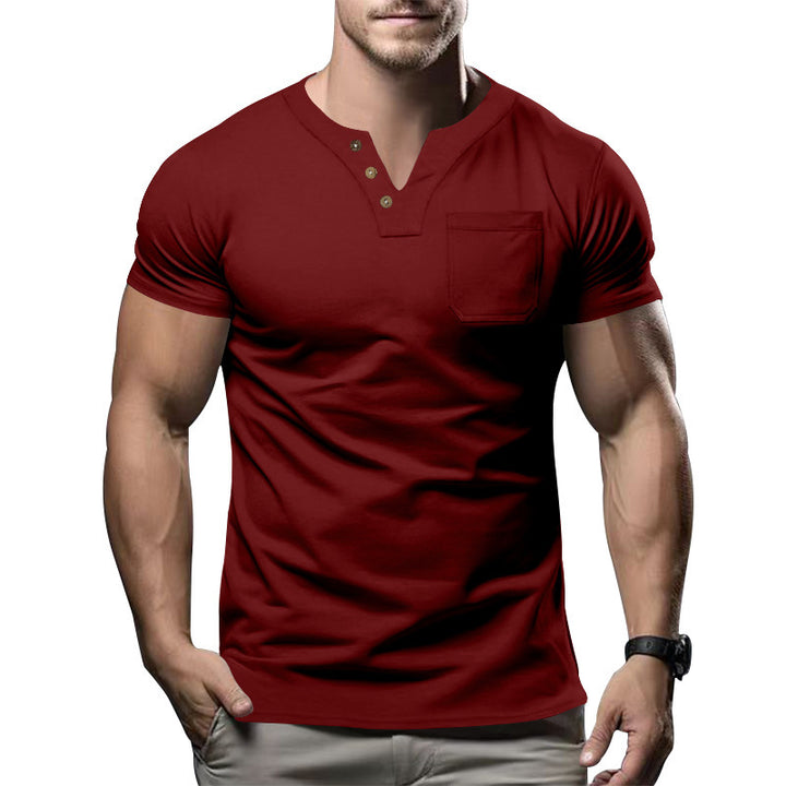 Herren Kurzarm-Henley-Shirt mit modischem Knopfdesign und praktischer Brusttasche Echoarchiv