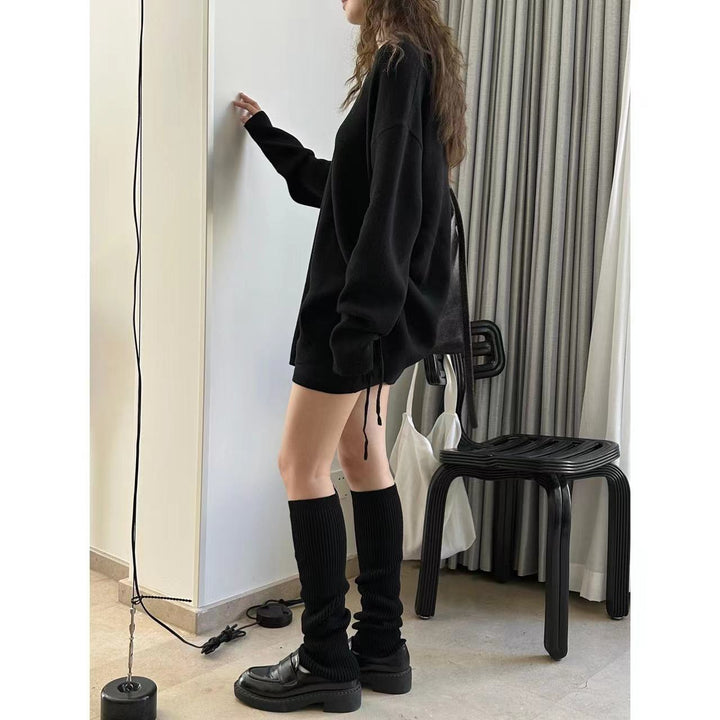 Damen Oversized V-Ausschnitt Feinstrick-Longpullover mit Seitenschlitzen Echoarchiv
