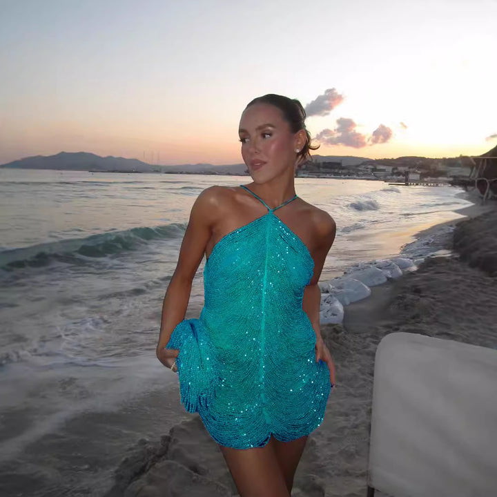 Damen Glitzerndes Minikleid mit raffinierten Perlenakzenten Echo Archiv
