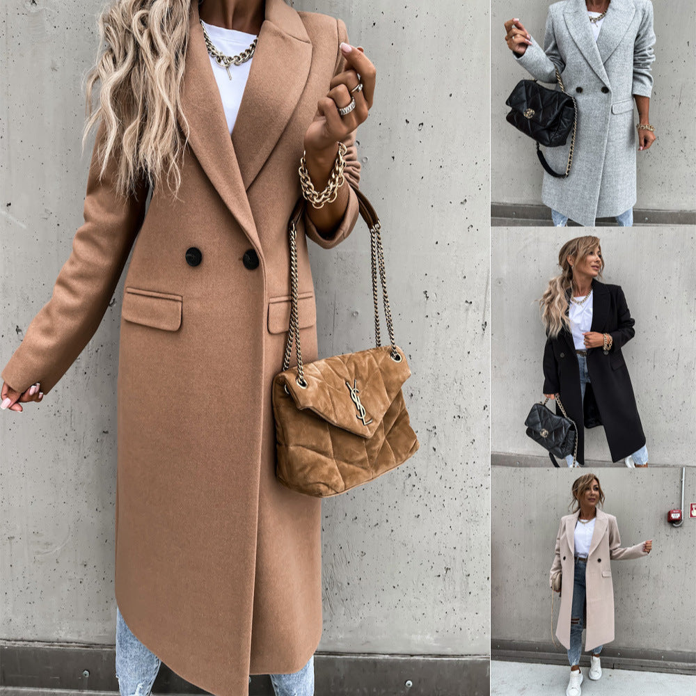 Damen nan klassischer Wollmantel mit doppelreihiger Knopfleiste und Oversize-Schnitt Echo Archiv