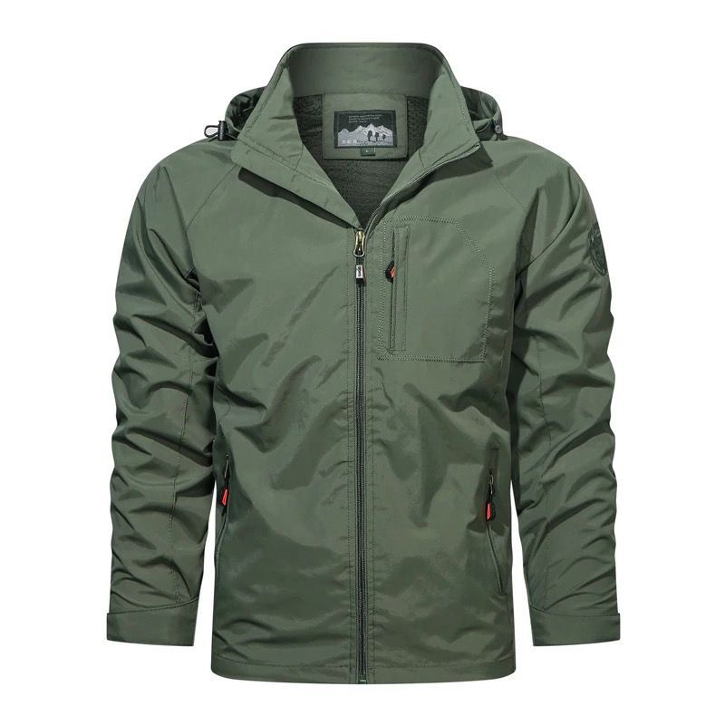 Herren Leichte Wind- und Regenjacke mit Kapuze Atmungsaktive Softshell-Membran und Brusttasche Echoarchiv