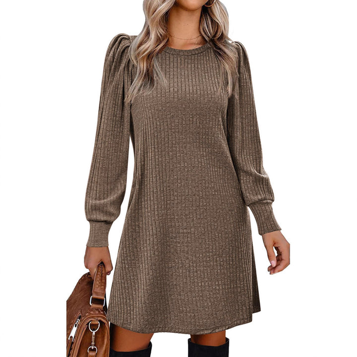 Damen gestricktes A-Linien Strickkleid mit Puffärmeln – Élara