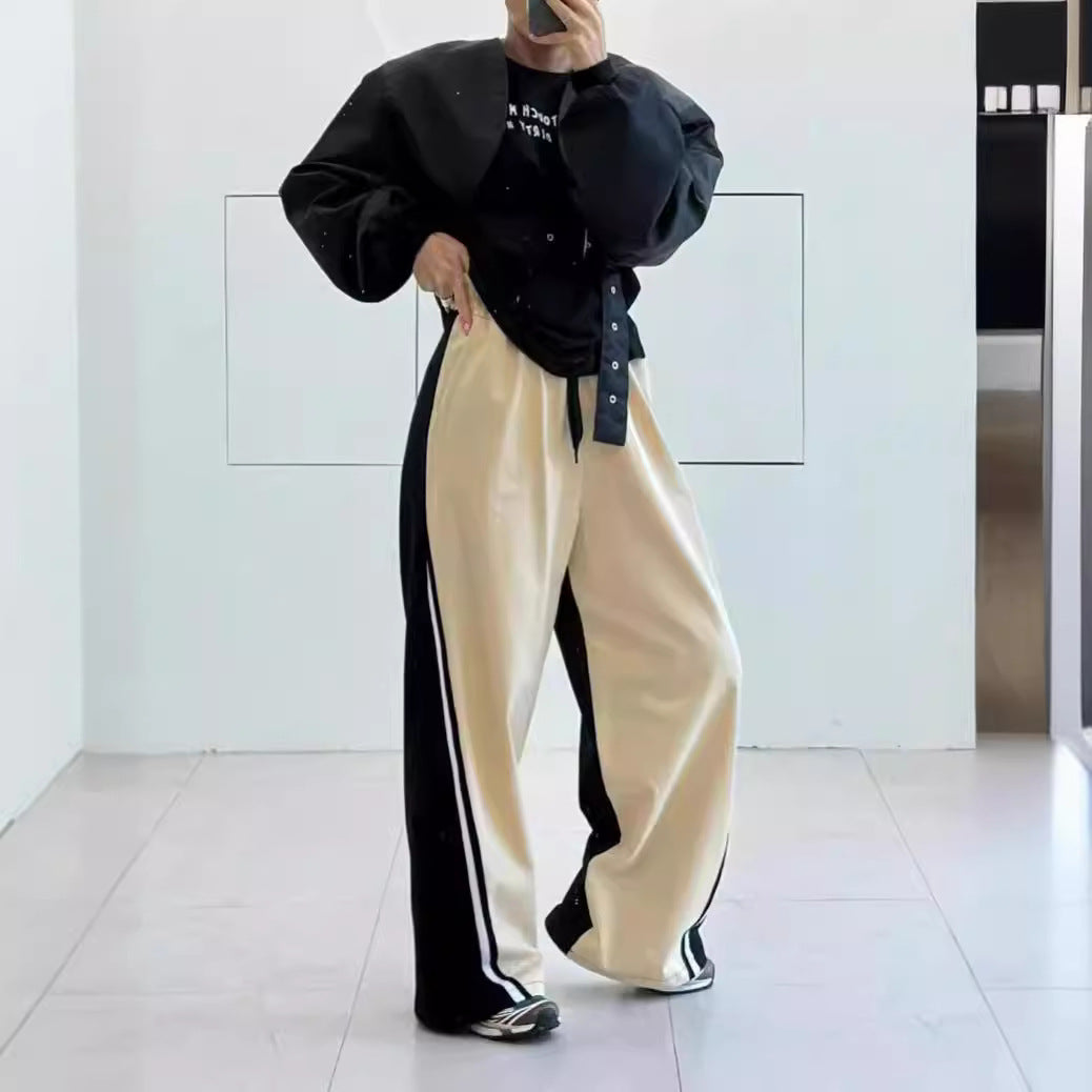 Herren Weite Trackpants mit kontrastierenden Seitenbahnen, hohem Bund und markantem Seitenstreifen – Marzano