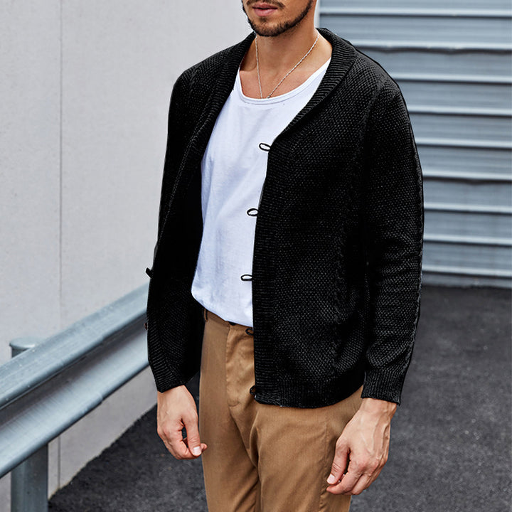 Herren Feinstrick-Cardigan mit Schalkragen, Karabiner-Verschlüssen und Strukturstrick Echo Archiv