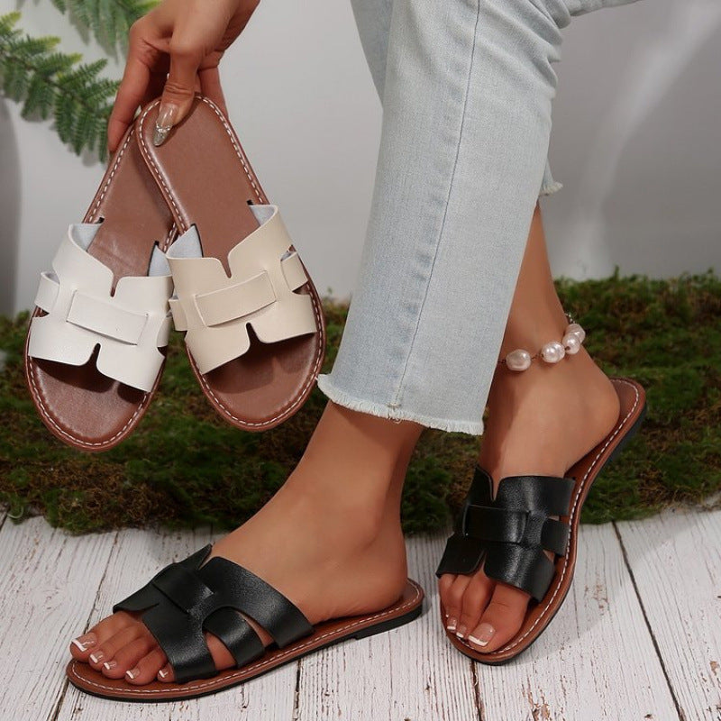 Damen nan flache Pantolette mit geschlitztem Riemen-Design und gepolstertem Komfortfußbett Echoarchiv