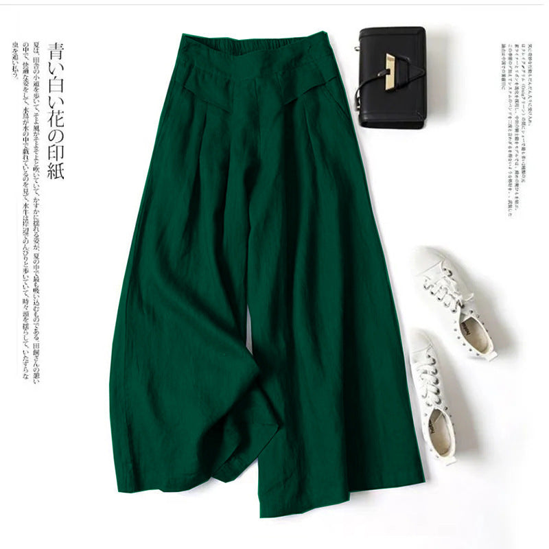 Damen Weit geschnittene Leinenhose mit hohem Bund und eleganten Falten Echoarchiv