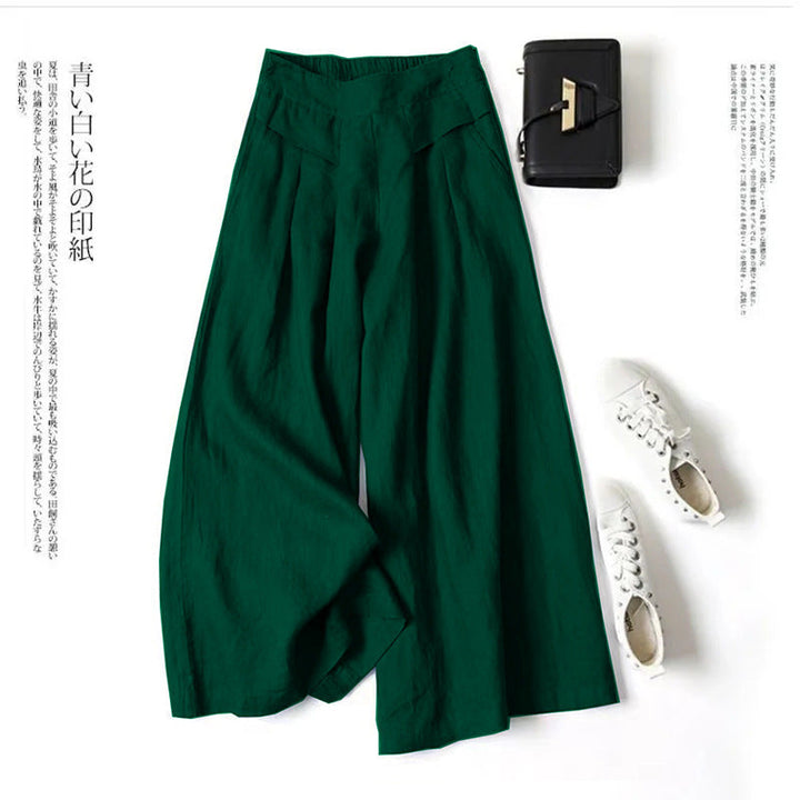 Damen Weit geschnittene Leinenhose mit hohem Bund und eleganten Falten Echoarchiv