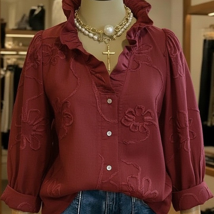 Damen elegante Bluse mit floralen Stickereien und voluminösen Ärmeln Echo Archiv