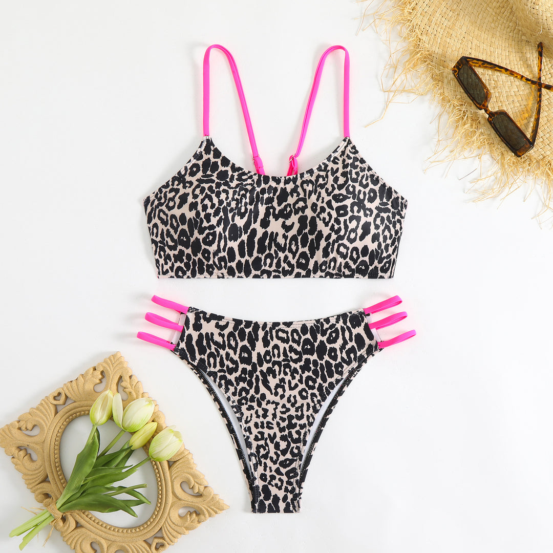 Damen Bikini-Set mit kreativem Leopardenmuster und verstellbaren Trägern Echo Archiv