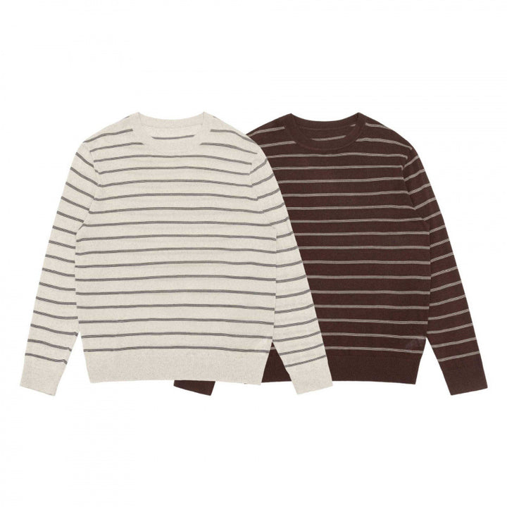 Unisex Leichter Feinstrickpullover mit Rundhalsausschnitt, feinen Querstreifen und geripptem Saum Echo Archiv